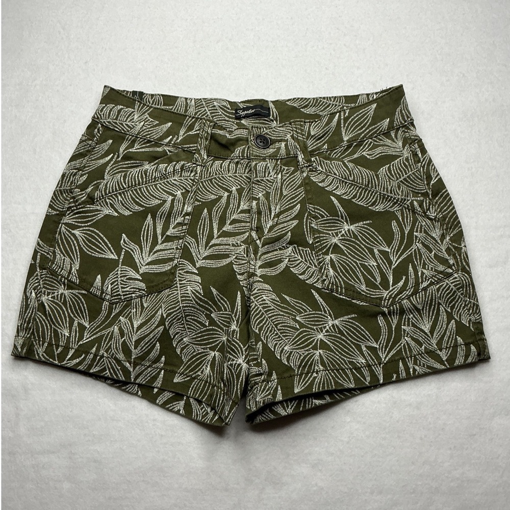 Supplies by UNIONBAY Alix 5" Stretch Short Green White Tropical Leaf Print Sz 4